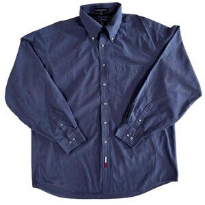Tommy Hilfiger Navy Blue Gingham Long Sleeve Button Down Dress Shirt Size 16.5
